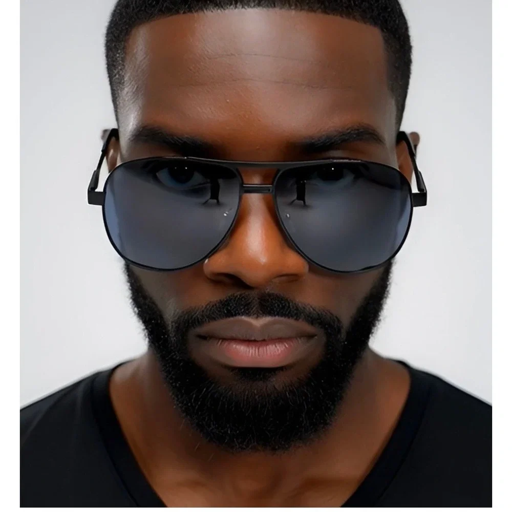 Mens Black Aviator Sunglasses Full Rim‎ Metal Frame Polarized Dark Lens Driving